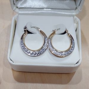 Macy's 14k gold two toned Greek key earrings.